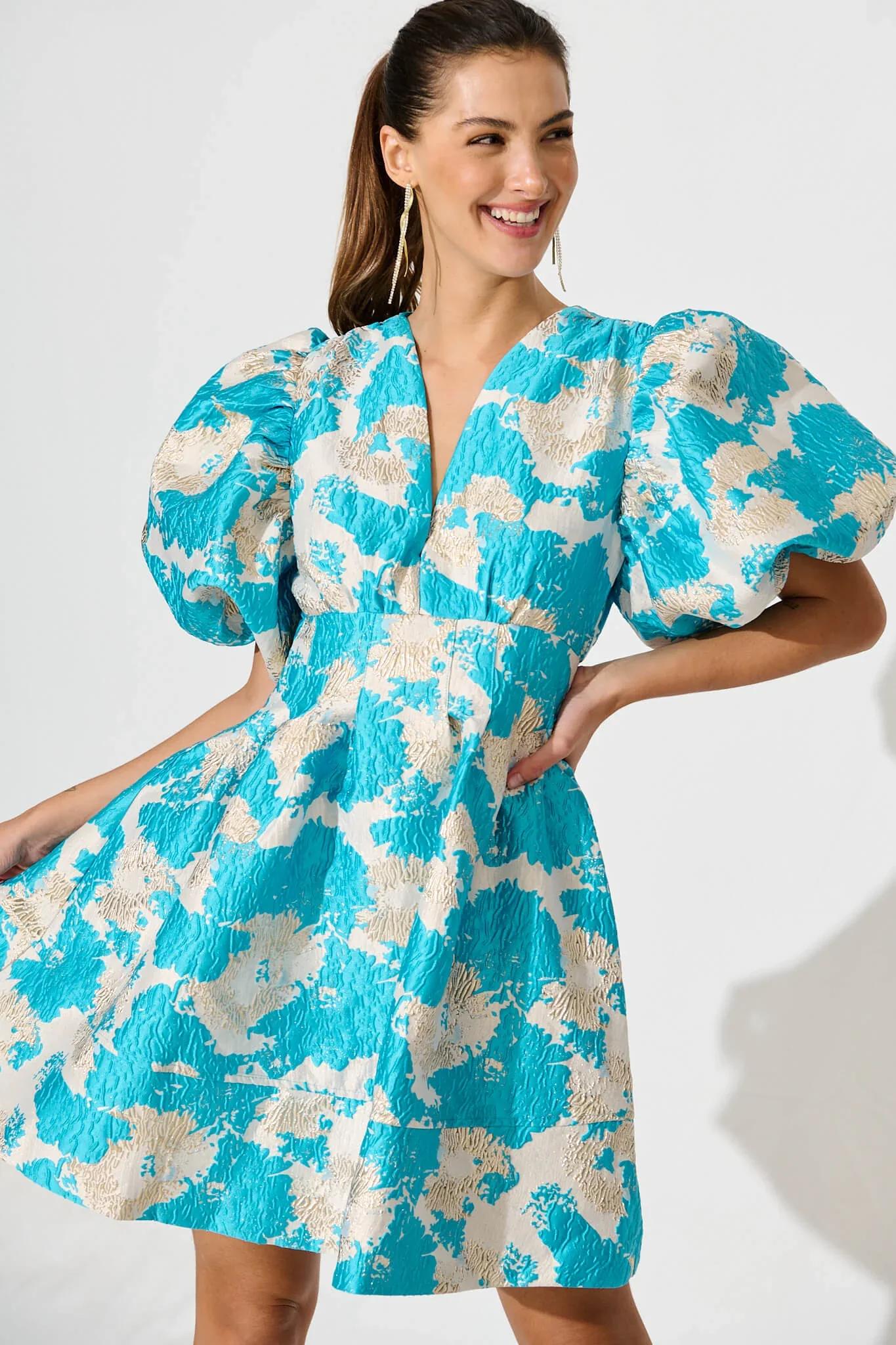 Paris Dream Dress – Gold Aqua Jacquard - 图片 2