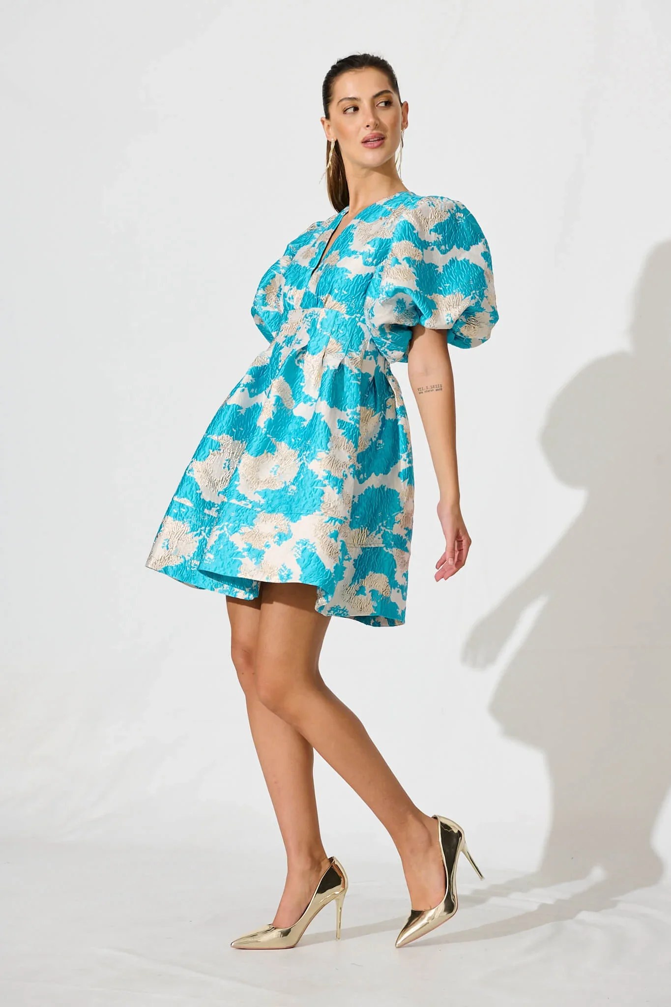 Paris Dream Dress – Gold Aqua Jacquard - 图片 3