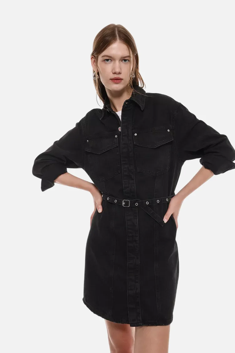 Short studded denim dress - 图片 5