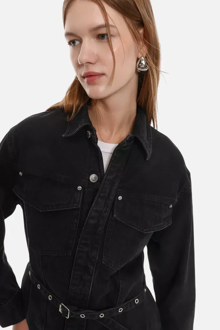 Short studded denim dress - 图片 6