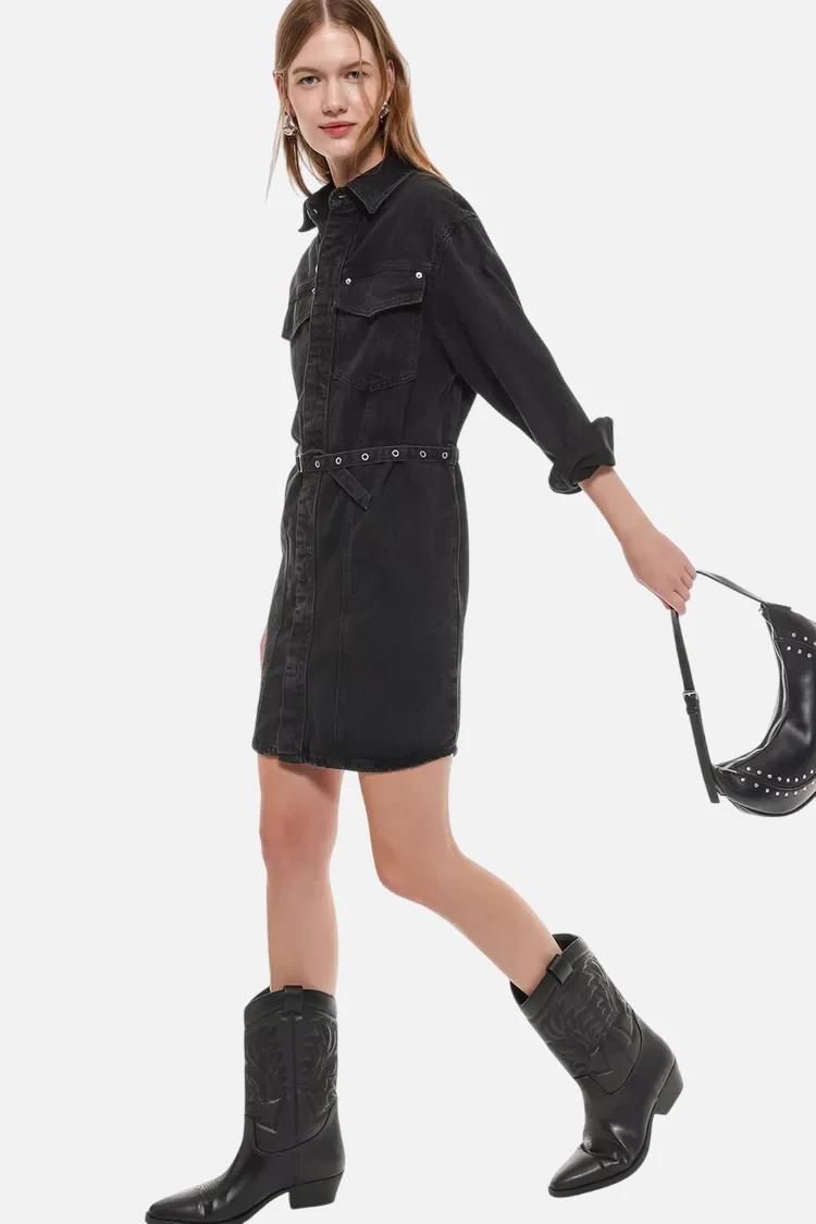 Short studded denim dress - 图片 8