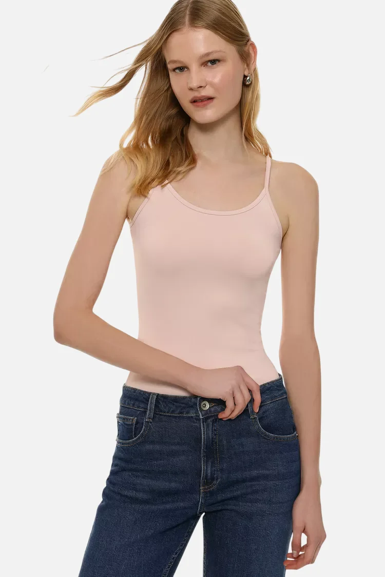 Stretch T-shirt with thin straps Pale Pink - 图片 2